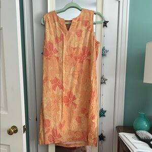SO Blue Sigrid Olson Floral Sleeveless Dress - Orange and Pink 8